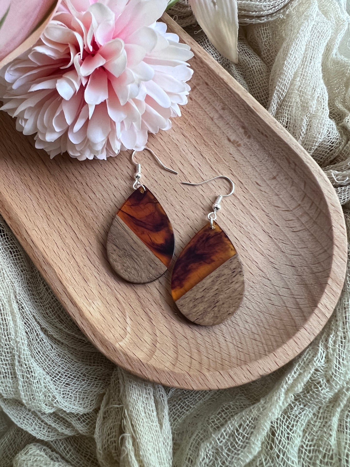 Vintage Resin and Walnut Teardrops